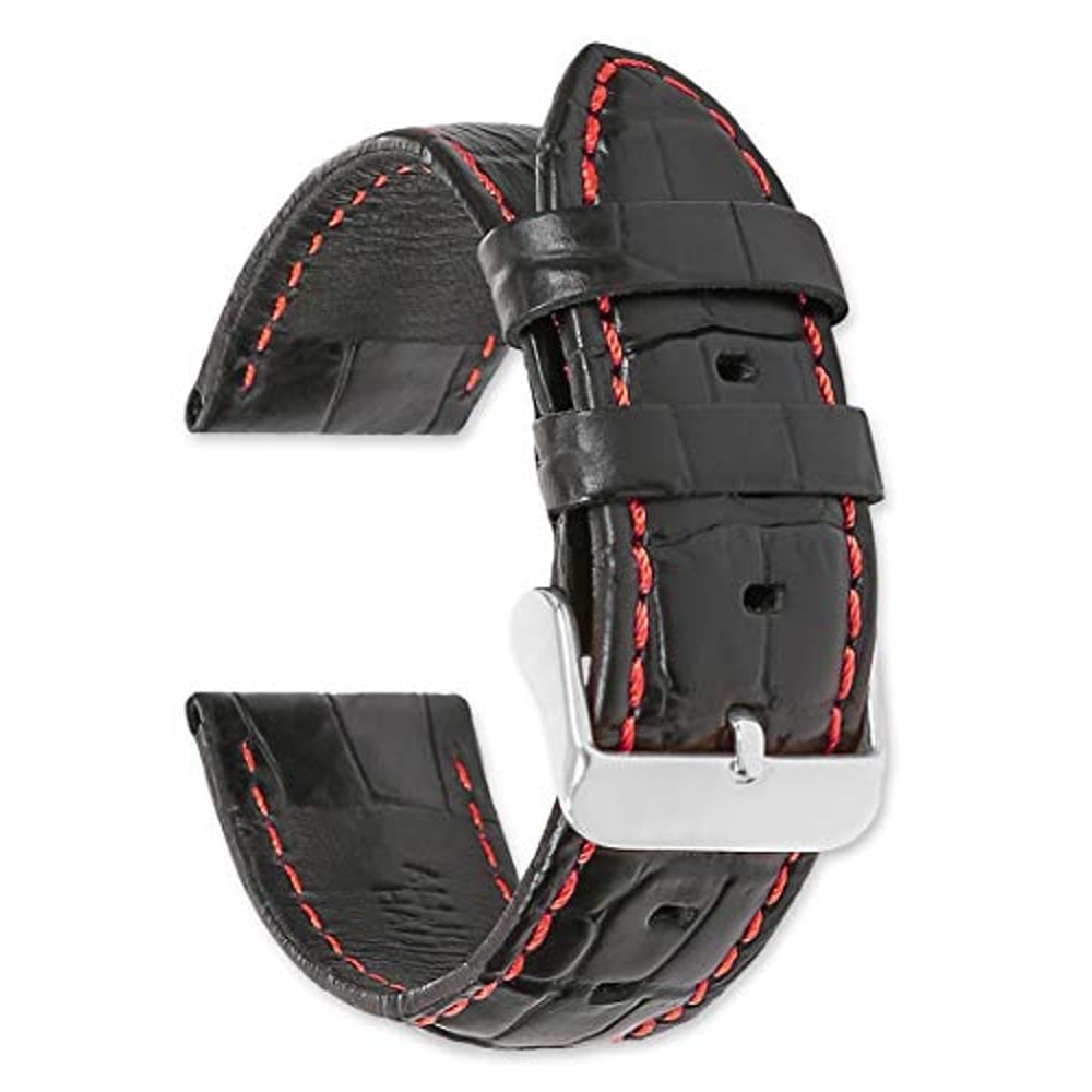 debeer watch bands 22Mm Replacement Leather Watch Band - Alligator Grain - Black W/Red Stitching Watch Strap debeer watch bands 22Mm Replacement Leather Watch Band - Alligator Grain - Black W/Red Stitching Watch Strap
