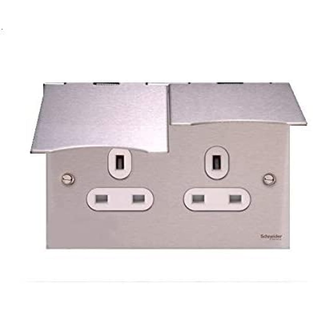 Schneider Electric Gu3252wss Flat Plate 13a Ultimate Twin Floor Socket (88 X 148mm)
