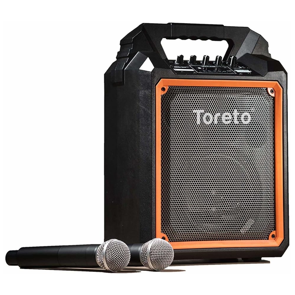 Toreto Rock 100 Party Speaker Portable Bluetooth Wireless Speaker With Heavy Bass 100w Powerful Stereo Sound Upto 3-5 Hrs Playtime Usb/tws/aux/fm Radio,2 Wireless Karaoke Mic, Remote Control (tor-332)