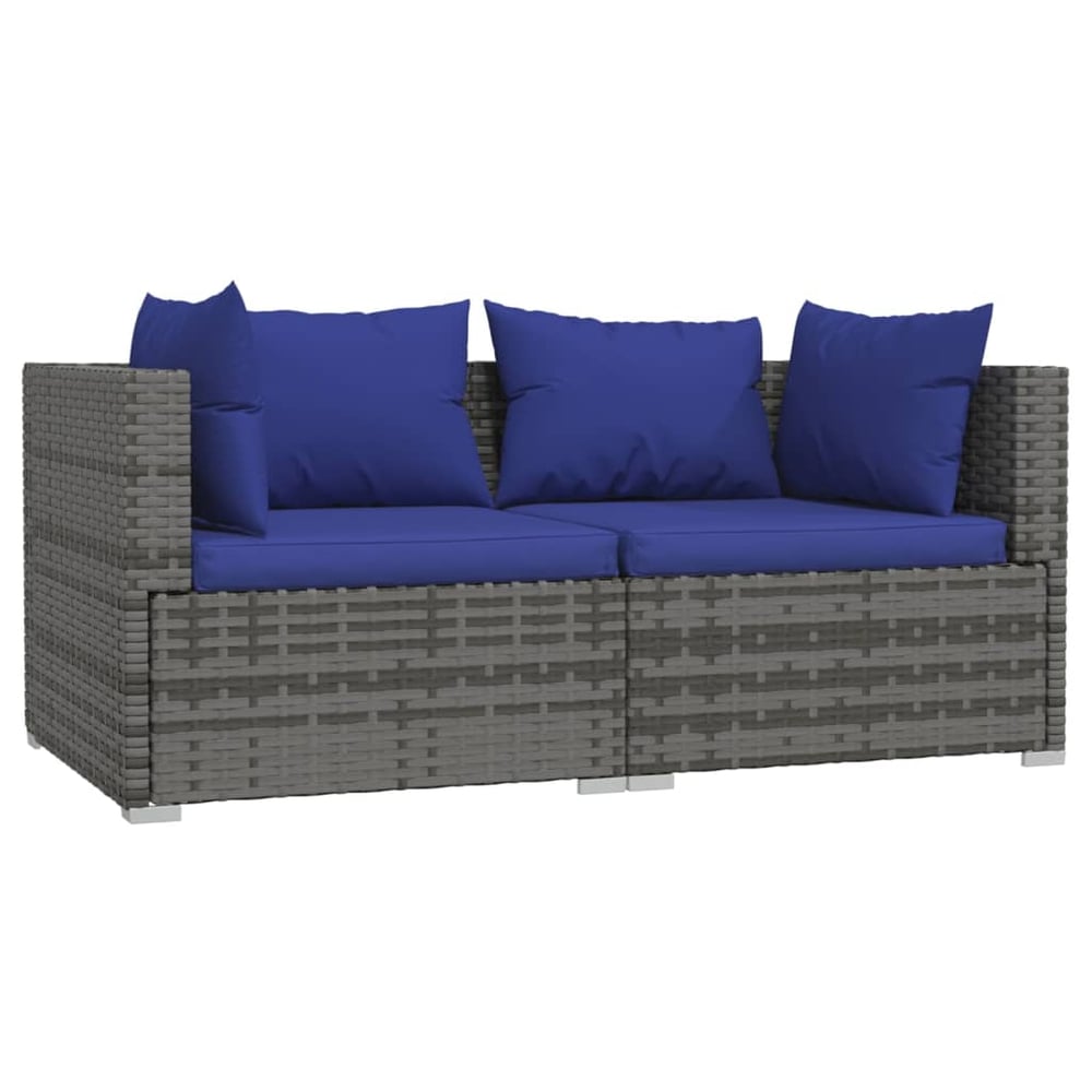vidaXL 2-Seater Sofa with Cushions Grey Poly Rattan vidaXL 2-Seater Sofa with Cushions Grey Poly Rattan
