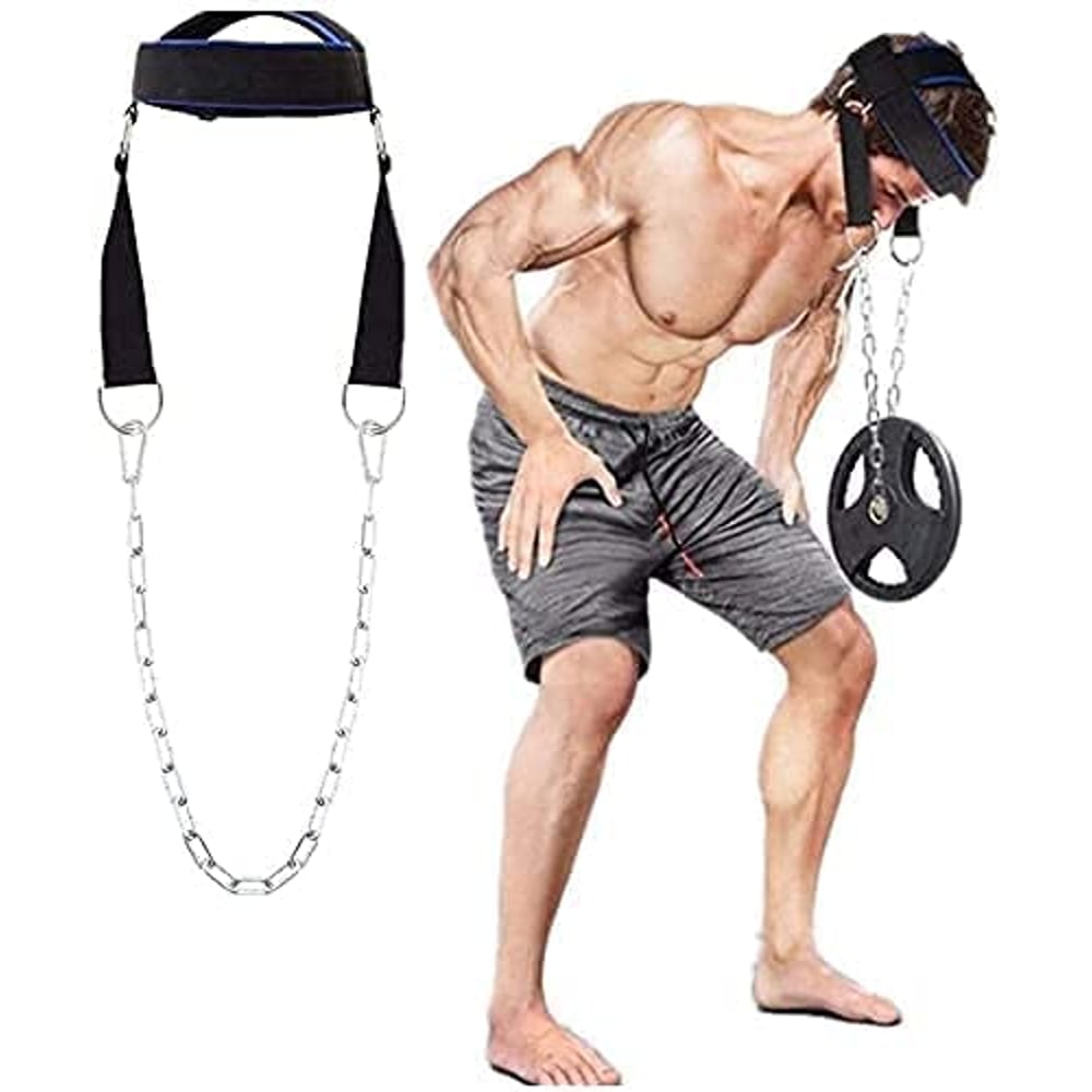 ULTIMAX Neck Harness for Weight Lifting Neck Workout Builder Equipment for Training Gym Exerciser Head Harness Injury Recovery Adjustable Long Steel Chain and D-Rings Strap Improve Muscle Strength