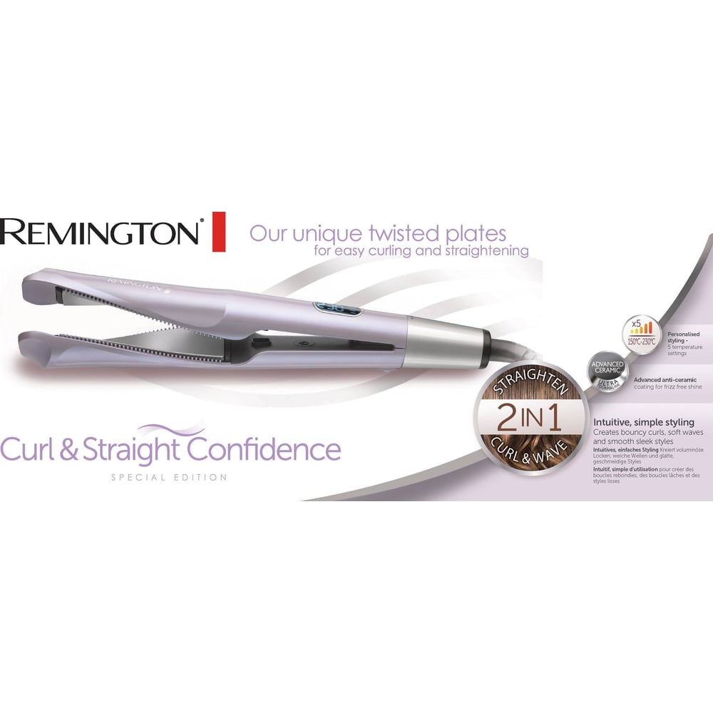 Remington Curl And Straight Confidence Straighteners, 2-in-1 Ceramic Hair Straighteners And Hair Curler, Gift Pack - S6606gp