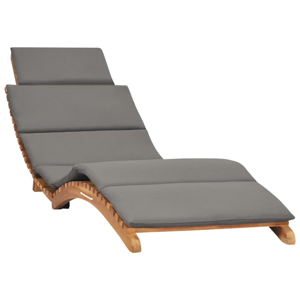 vidaXL Folding Sun Lounger with Dark Grey Cushion Solid Teak Wood