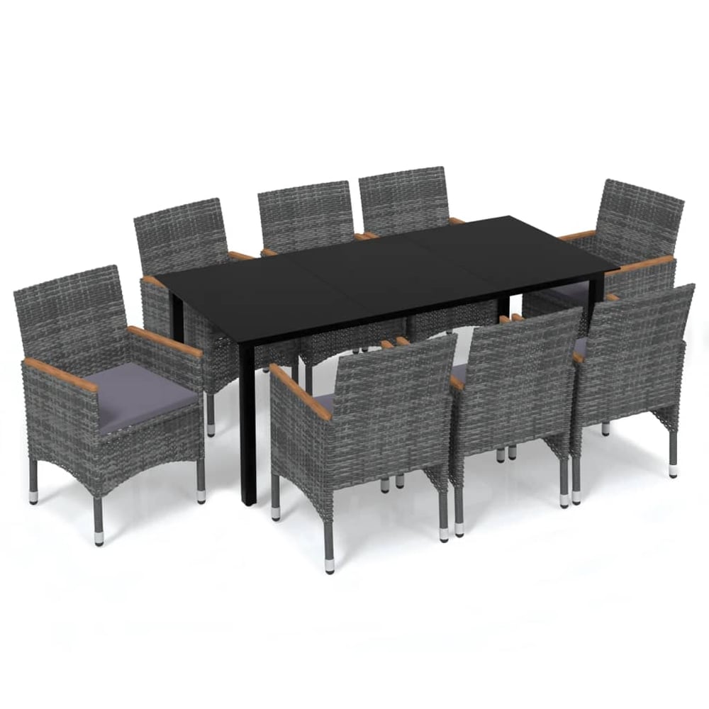 vidaXL 9 Piece Garden Dining Set with Cushions Poly Rattan Grey vidaXL 9 Piece Garden Dining Set with Cushions Poly Rattan Grey