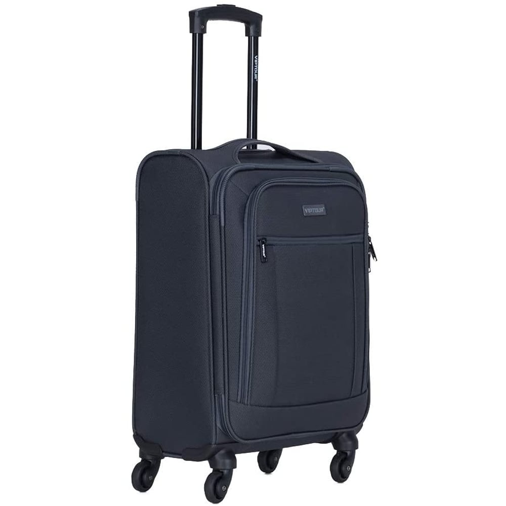 VIPTOUR VT-A380 Light Weight Polyester Jacquard Number Lock Single Trolley Luggage, Navy - 20 Inches