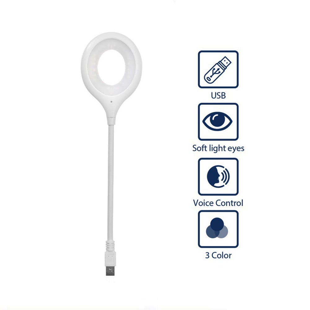 Zolele VL1 USB Voice Control Smart Night Lamp For Laptop and Reading with 3 Color Soft Light 1.5W - White