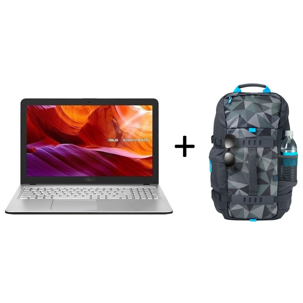 Asus X543UA-GQ3274T Laptop - Core i3 2.30GHz 4GB 1TB Windows 10 Home 15.6inch HD Silver English/Arabic Keyboard + HP 5WK93AA Odyssey notebook case