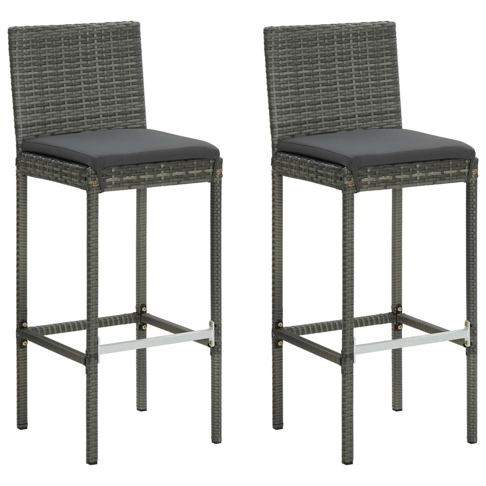 vidaXL Garden Bar Stools with Cushions 2 pcs Grey Poly Rattan