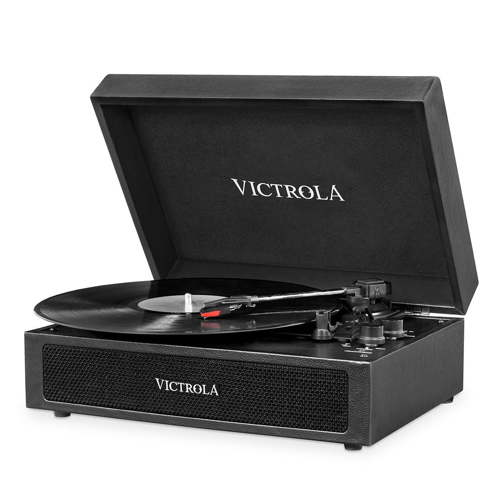 Victrola Parker Bluetooth Suitcase Vinyl Record Player Portable 3-Speed LP Turntable with Built-in Stereo Speakers Aux-In RCA Out Black