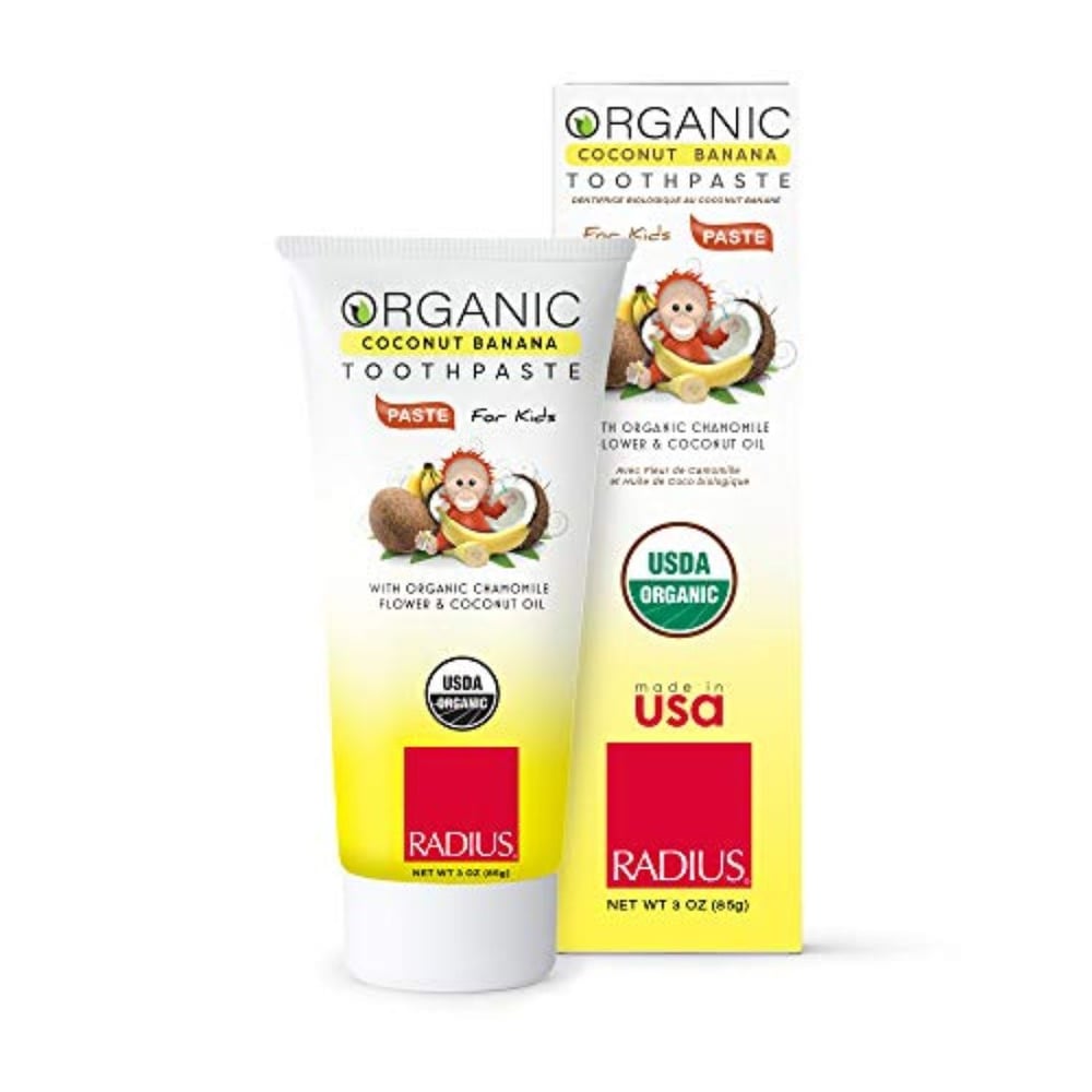 RADIUS USDA Kids Organic Toothpaste, Coconut Banana, Non Toxic, Designed to Improve Gum Health, For Children 6 Months and Up RADIUS USDA Kids Organic Toothpaste, Coconut Banana, Non Toxic, Designed to Improve Gum Health, For Children 6 Months and Up