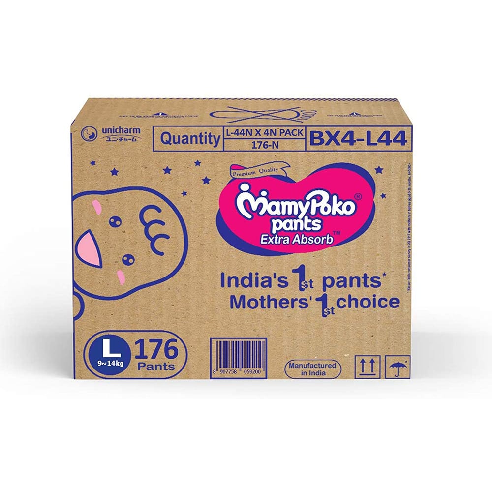 Mamypoko Jumbo Pack, Diaper Pants Extra Absorb, Size Large, 9-14 Kg (176 Counts)