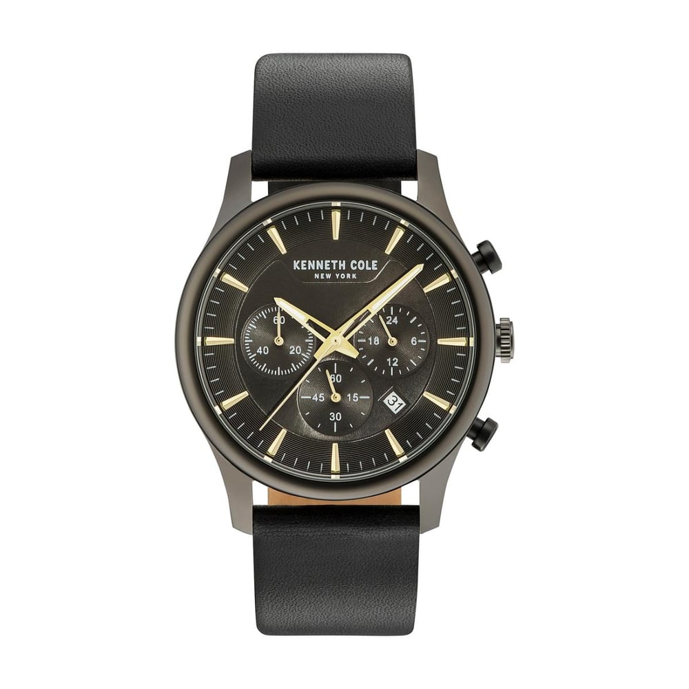 Kenneth Cole Dress Sport Watch For Men with Black Genuine Leather Strap