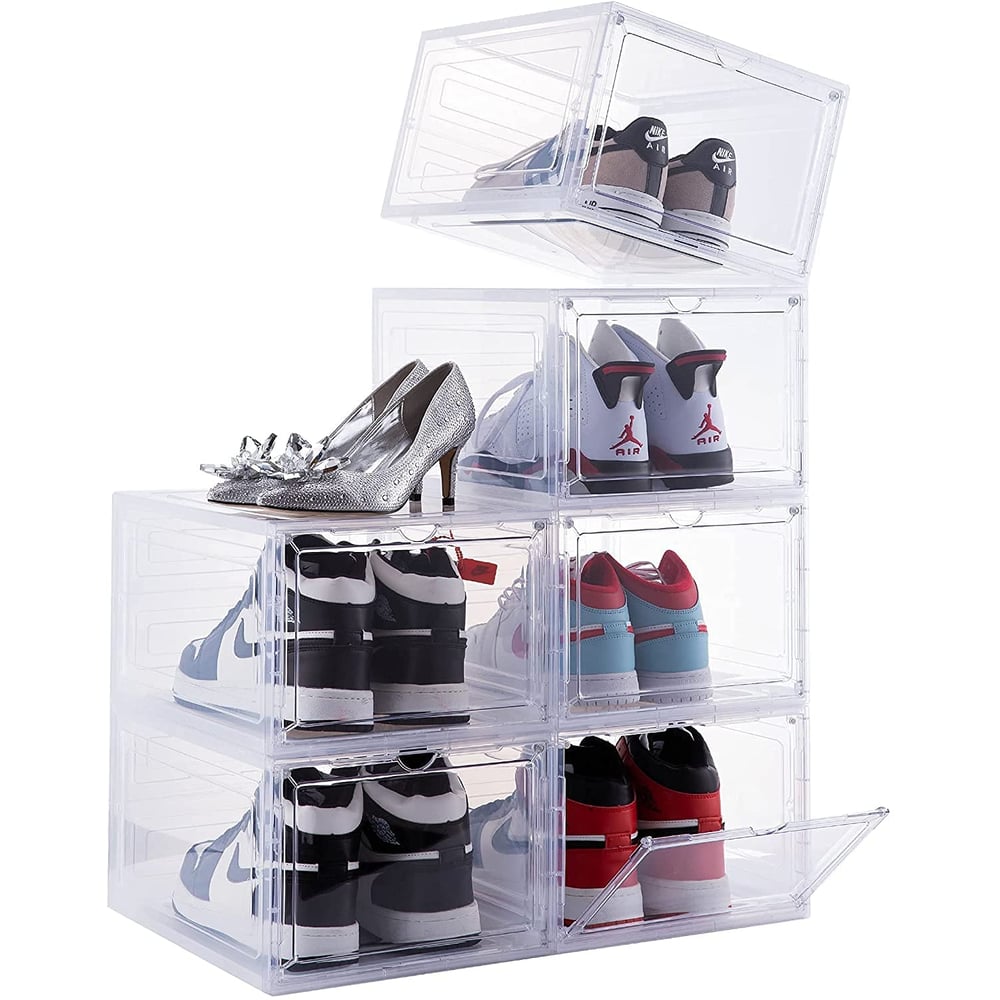 1CHASE shoe Storage Box , Drop Front Stackable Transparent Shoe Box With Clear Door, Storage Organizer For Sneaker Display,easy Assembly,fits Up To Uk Size 44(13.4”x 9.8”x 7.4”)6pcs Set 1CHASE shoe Storage Box , Drop Front Stackable Transparent Shoe Box With Clear Door, Storage Organizer For Sneaker Display,easy Assembly,fits Up To Uk Size 44(13.4”x 9.8”x 7.4”)6pcs Set