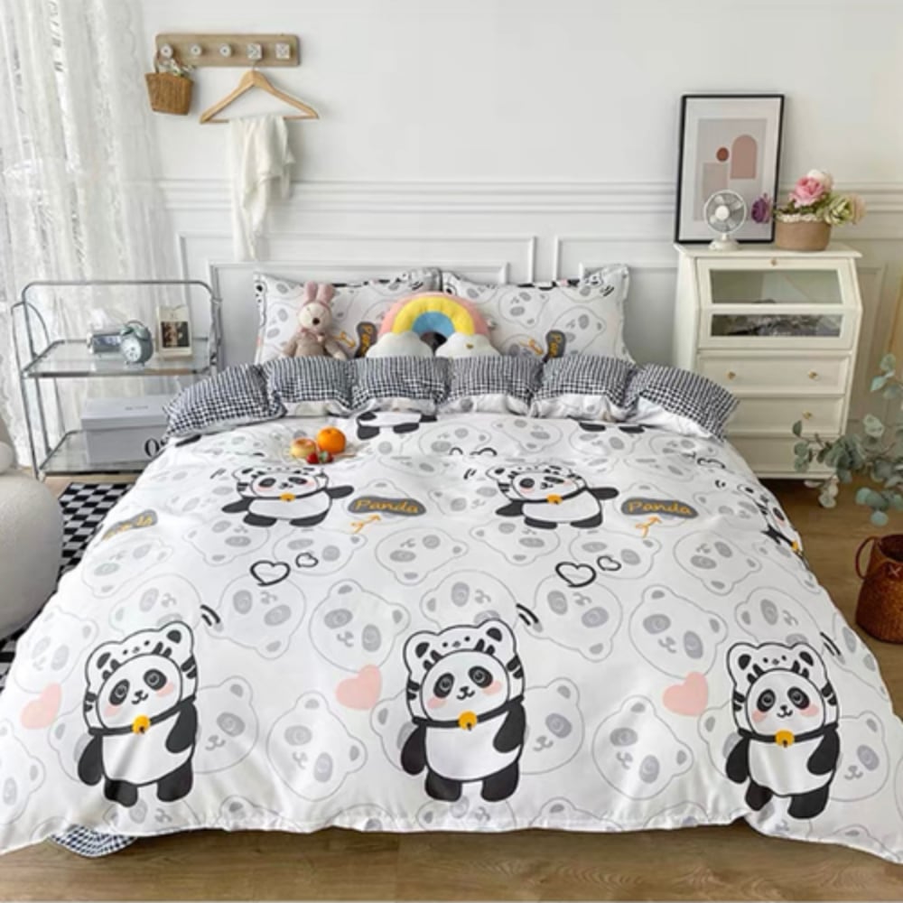 Luna Home Single Size 4 Pieces Bedding Set Without Filler, Cute Panda Design