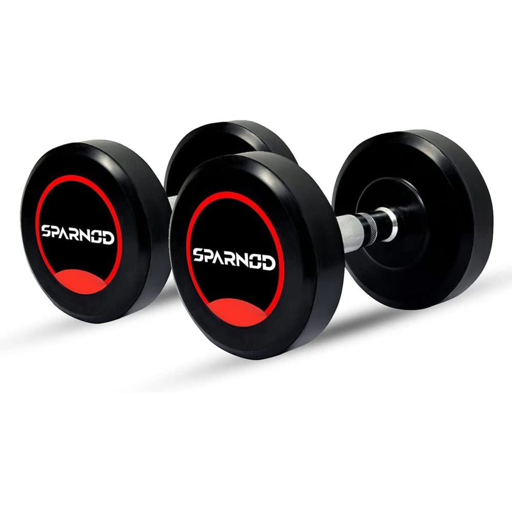 Sparnod Fitness Round Rubber Coated Dumbbells 12.5KG Each X 2 Metal Handle For Strength Training And Body Workout