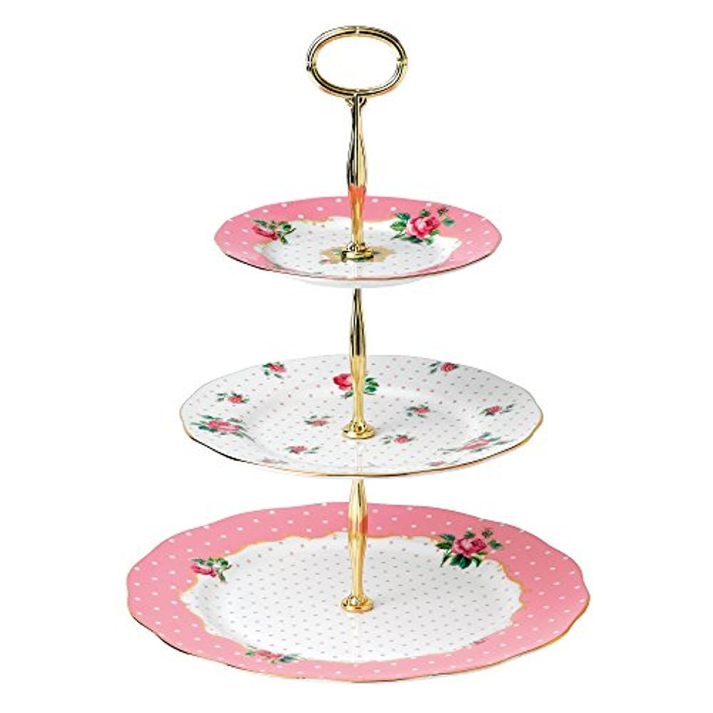 Royal Albert 8763026584 New Country Roses Vintage 3-Tier Cake Stand, Cheeky Pink Royal Albert 8763026584 New Country Roses Vintage 3-Tier Cake Stand, Cheeky Pink