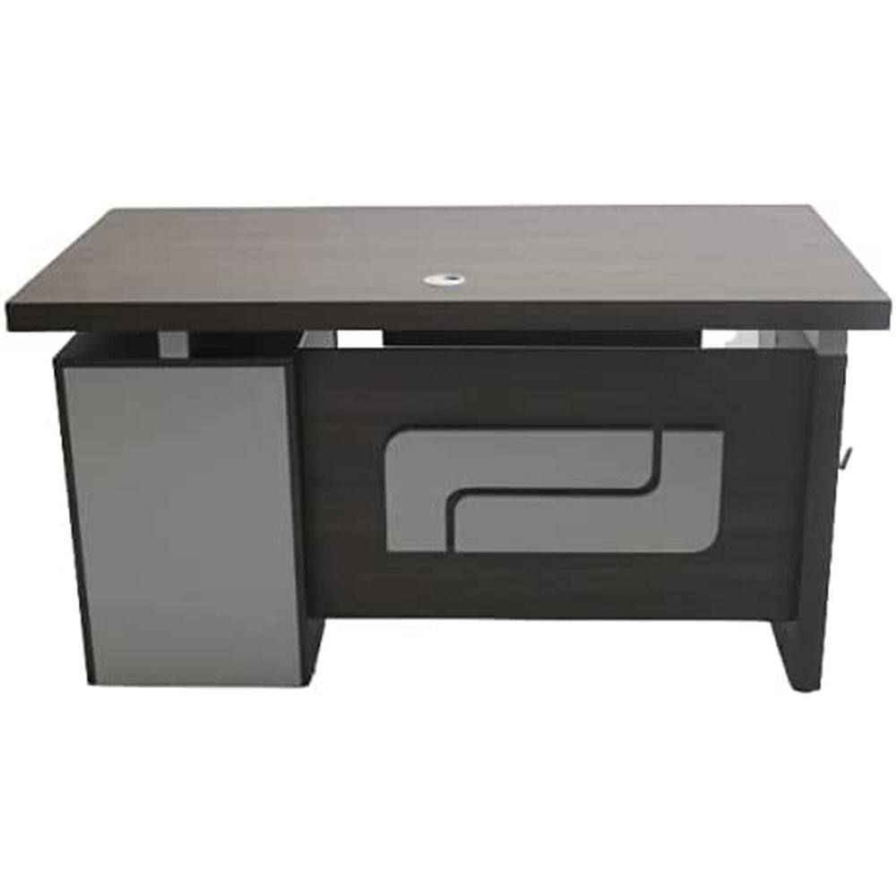 Executive Office Wooden Desk Table With 3 Lockable Drawers, 1 Keyboard Stand Attractive Design Brown