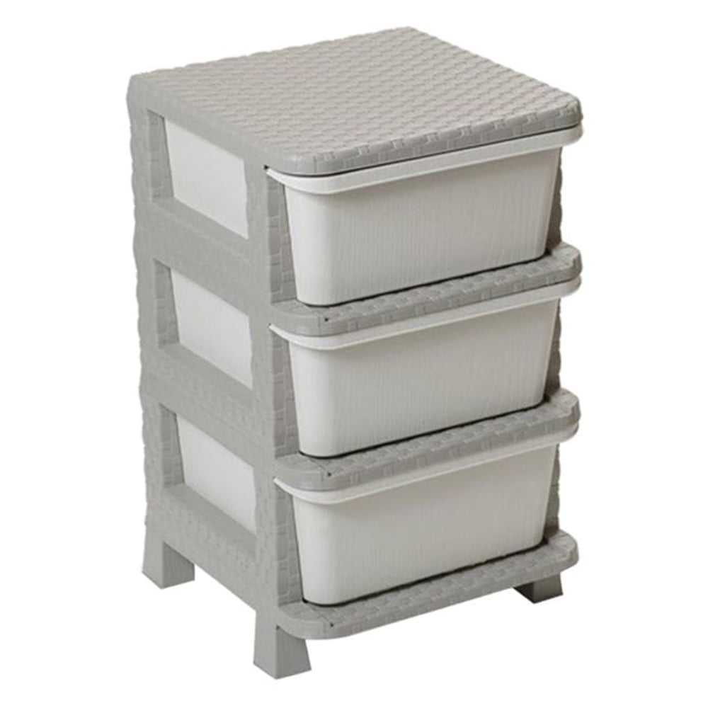 Rattan Storage Chest With 3 Drawers Grey/White