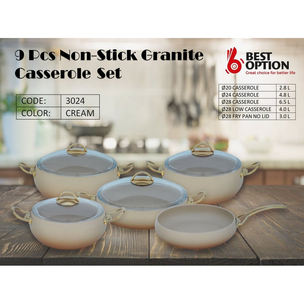 OMS 9 Pcs Cream Granitec 9 Pcs cookware sets
