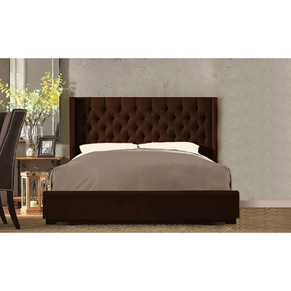 Skyline Upholstered Wingback Tufted Bed Frame Queen without Mattress Brown