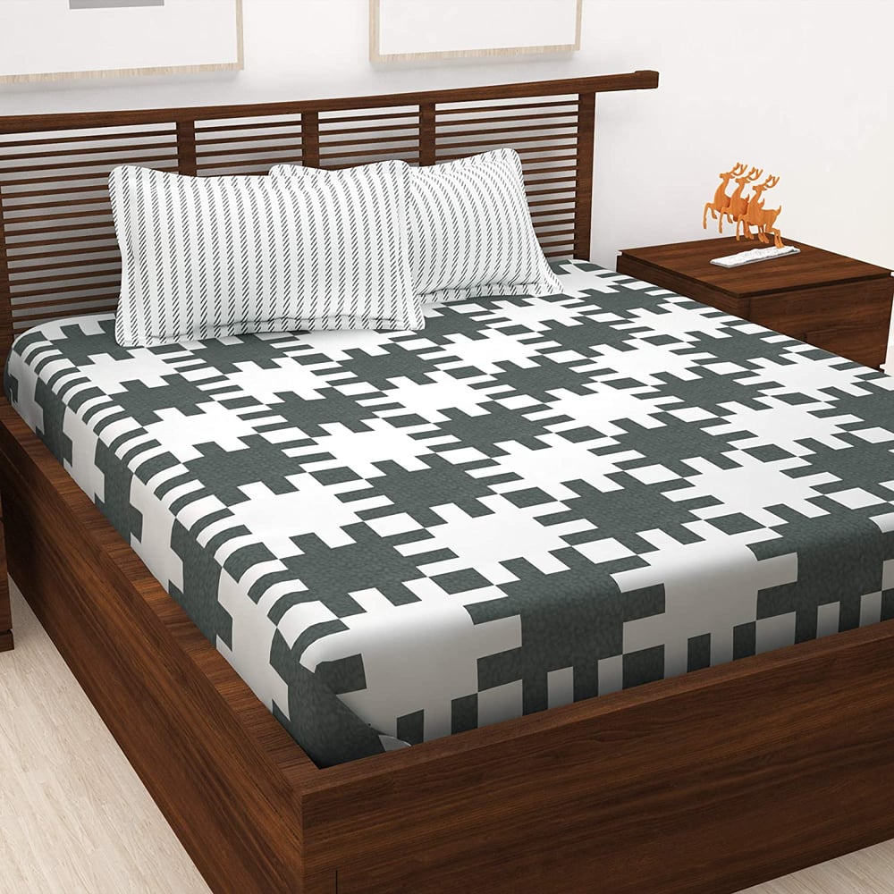 Story@Home Prism Bedsheet Double Set of 3, Checkered, Queen Size, White/Green, PS1425 Story@Home Prism Bedsheet Double Set of 3, Checkered, Queen Size, White/Green, PS1425