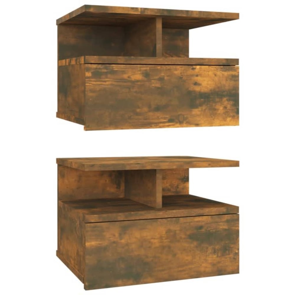 vidaXL Floating Nightstand 2 pcs Smoked Oak 40x31x27 cm Engineered Wood vidaXL Floating Nightstand 2 pcs Smoked Oak 40x31x27 cm Engineered Wood