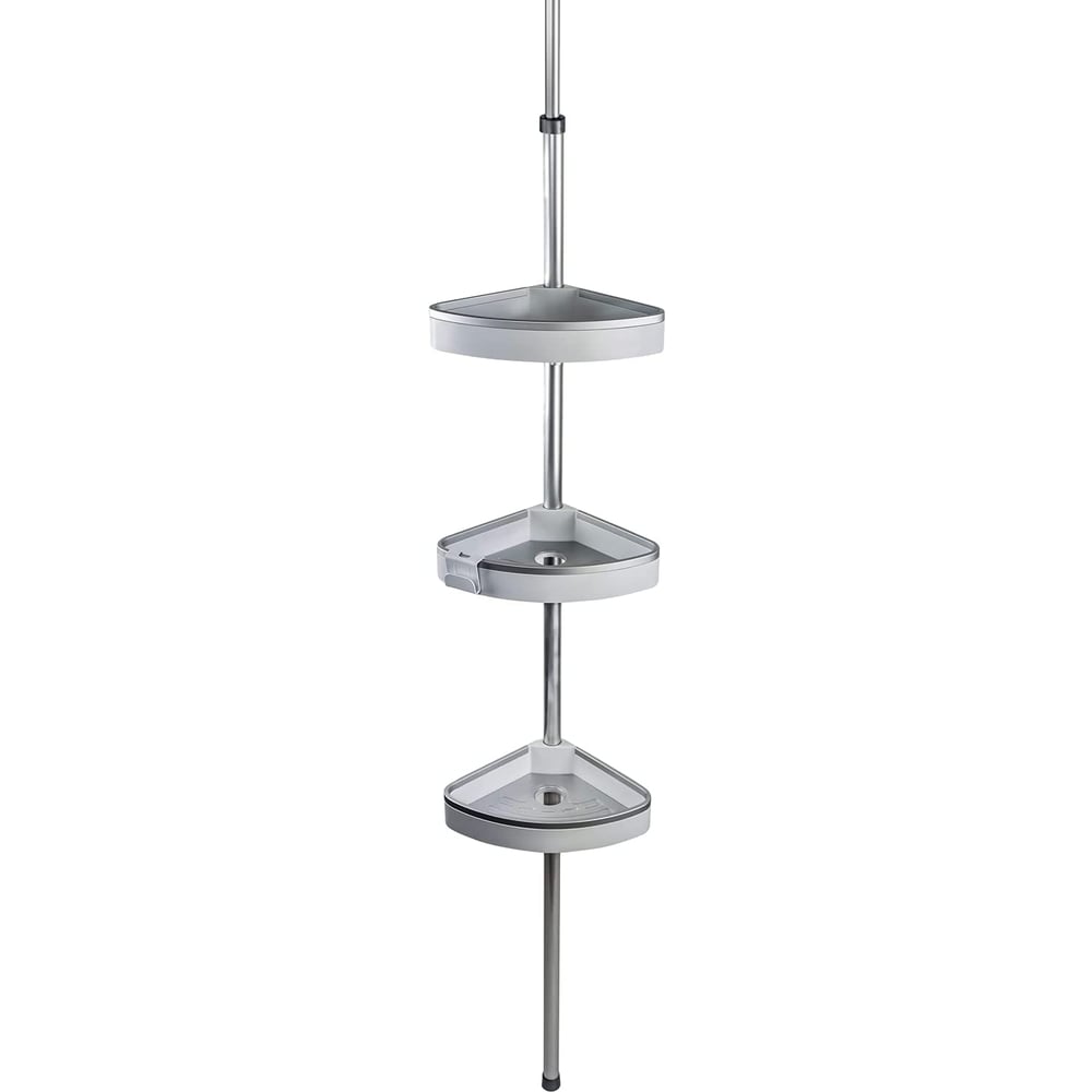 Kreher No-drill Bathroom Shelf 'venta', Aluminum Shower-shelf, Rust-proof Shower-caddy, 3 Adjustable Baskets, Corner Shelf 260 Cm Height, Silver White