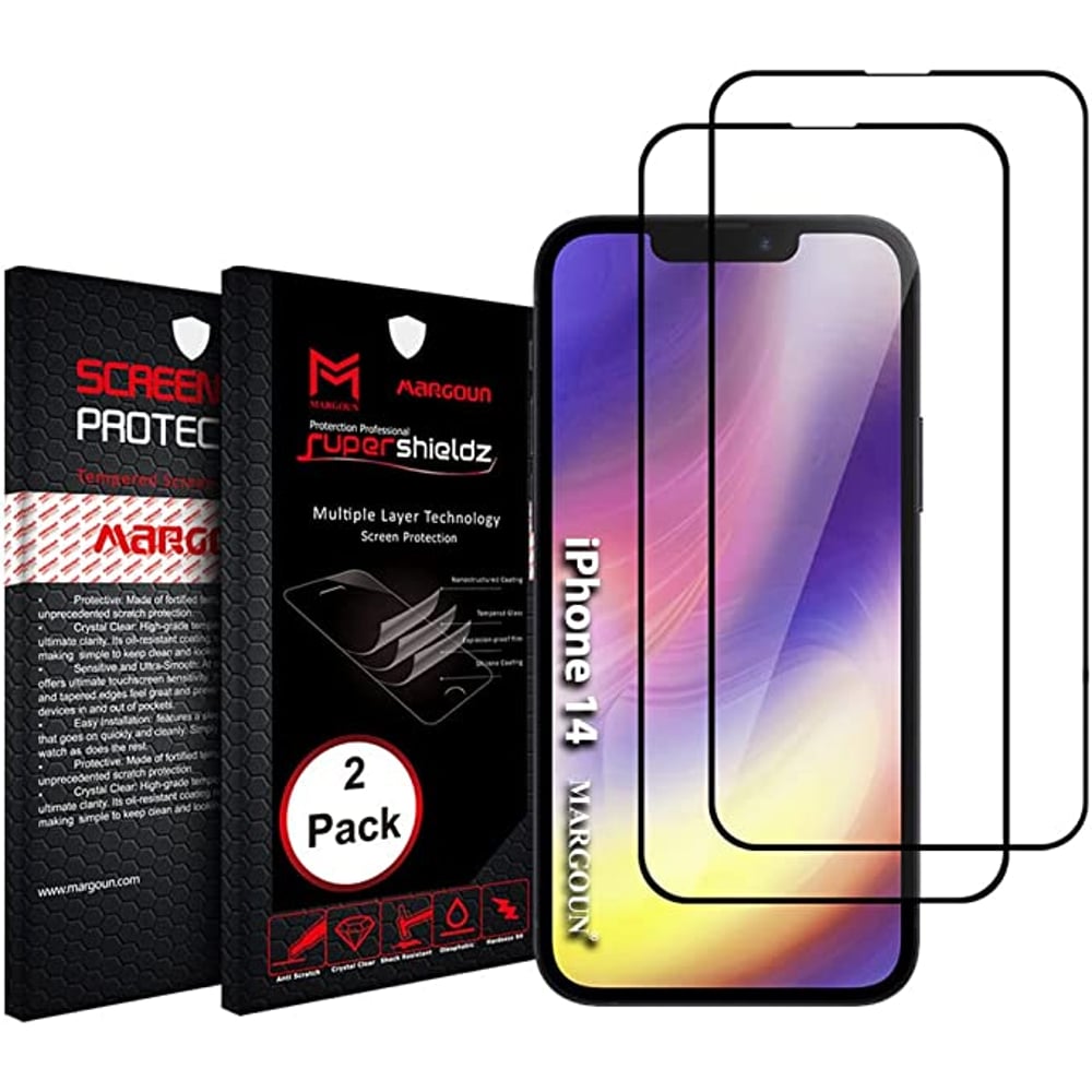 MARGOUN 2 Pack for iPhone 14 Screen Protector Tempered Glass Black