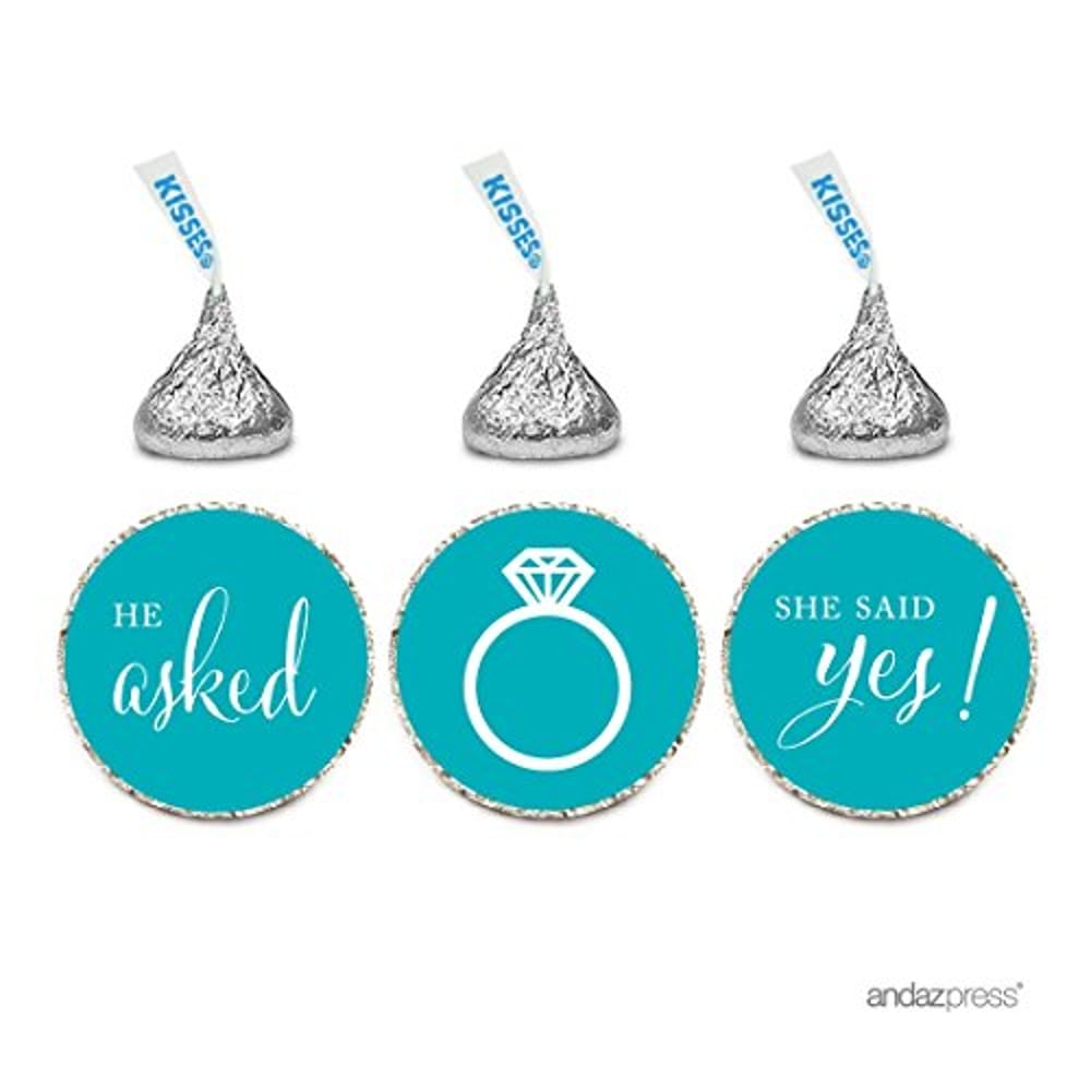 Andaz Press Chocolate Drop Labels Stickers, Wedding He Asked She Said Yes!, Aqua, 216-Pack, For Bridal Shower Engagement Hershey's Kisses Party Favors Decor Andaz Press Chocolate Drop Labels Stickers, Wedding He Asked She Said Yes!, Aqua, 216-Pack, For Bridal Shower Engagement Hershey's Kisses Party Favors Decor