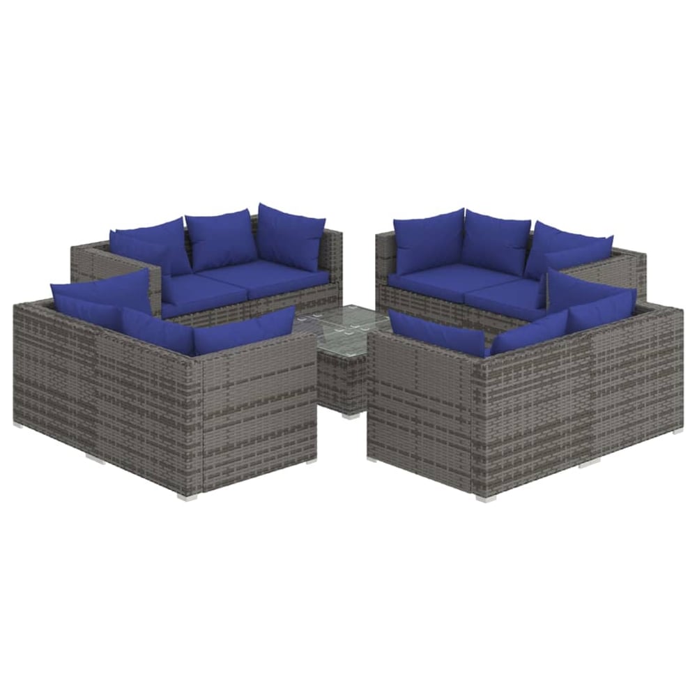 vidaXL 9 Piece Garden Lounge Set with Cushions Poly Rattan Grey vidaXL 9 Piece Garden Lounge Set with Cushions Poly Rattan Grey