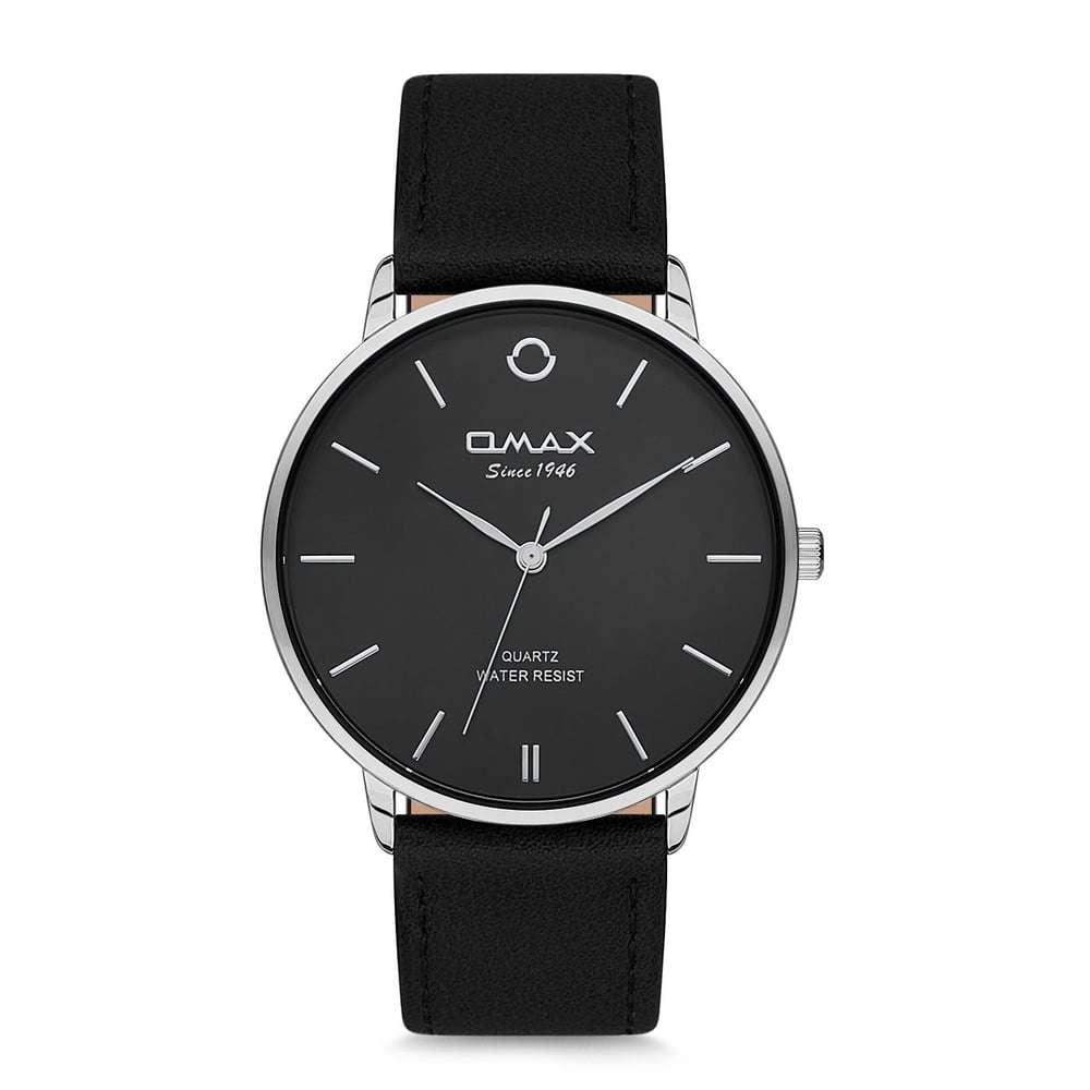 Omax Classic Series Black Leather Analog Watch For Men HX01P22I