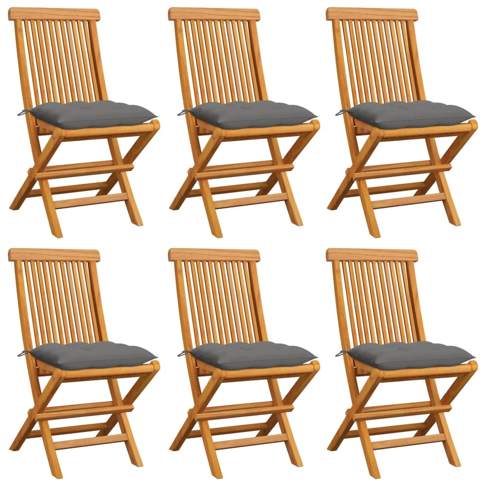 vidaXL Garden Chairs with Grey Cushions 6 pcs Solid Teak Wood