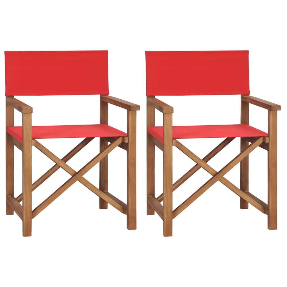 vidaXL Director's Chairs 2 pcs Solid Teak Wood Red vidaXL Director's Chairs 2 pcs Solid Teak Wood Red