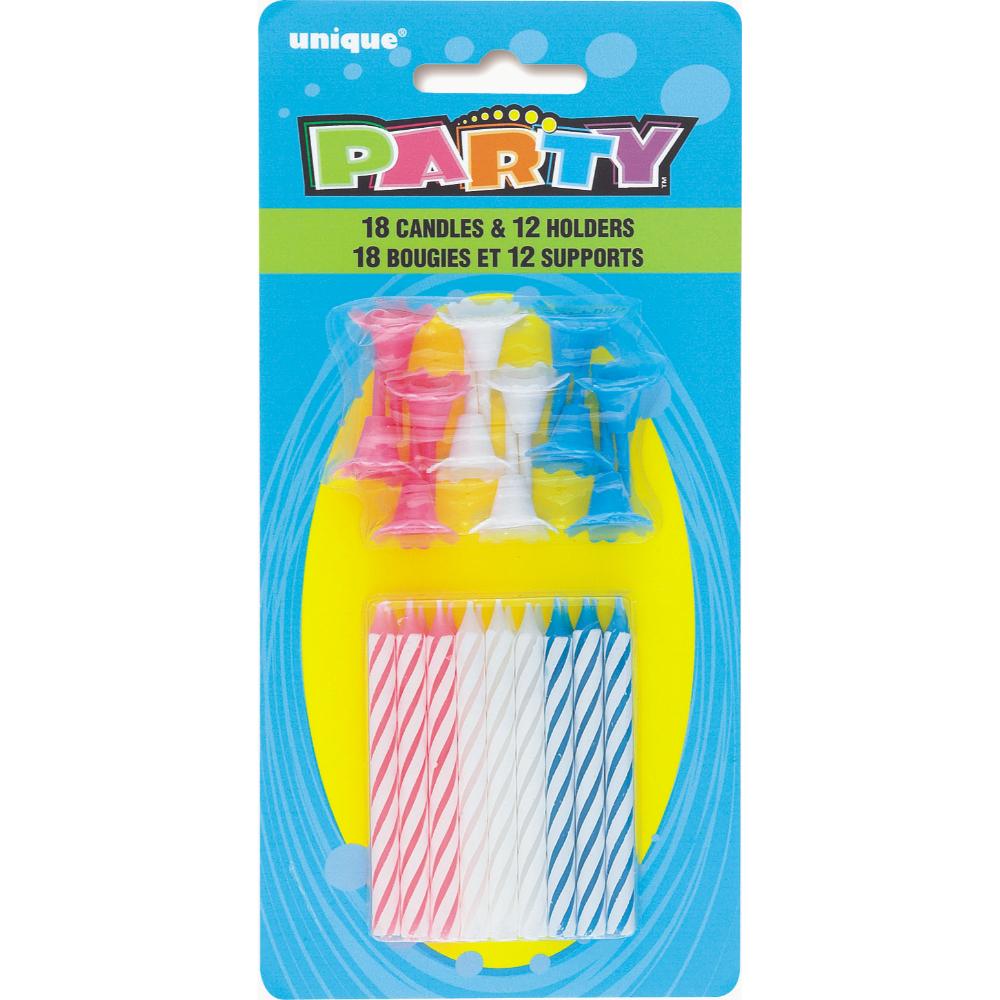 Unique- Birthday Assorted. 18 Candle & 12 Holders Unique- Birthday Assorted. 18 Candle & 12 Holders