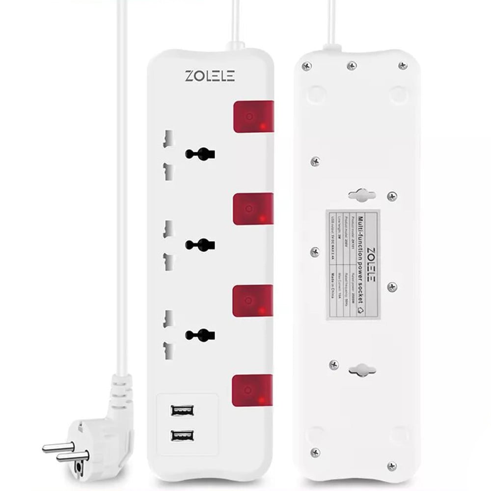 Zolele ZK101 3M Power Extension EU Plug With 3 Socket & 2 USB Charging 2400W 5V DC 2.4A - White Zolele ZK101 3M Power Extension EU Plug With 3 Socket & 2 USB Charging 2400W 5V DC 2.4A - White