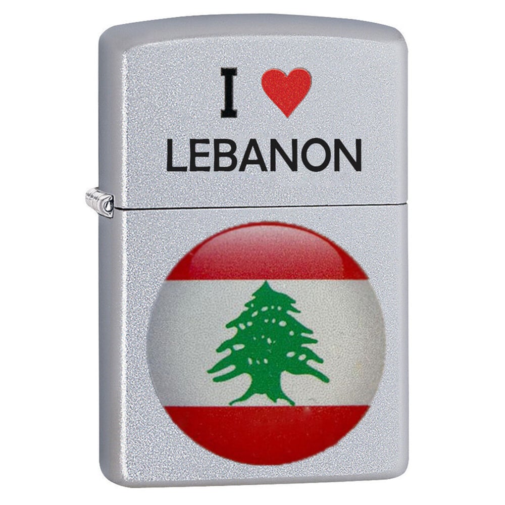 Zippo Classic Lighter 205 Ci412704 I Heart Lebanon With Round Shape Lebanon Flag Design | Windproof | Matel Material - Satin Chrome