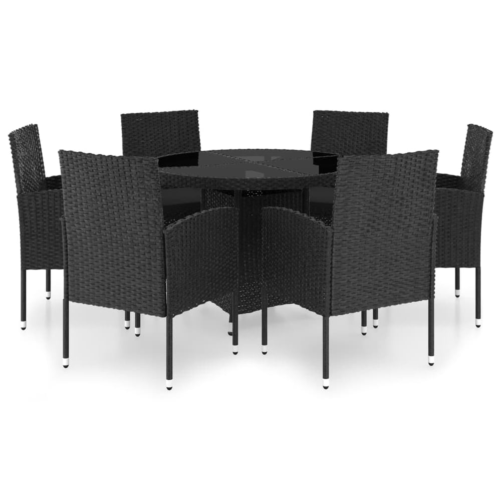 vidaXL 7 Piece Garden Dining Set Poly Rattan Black