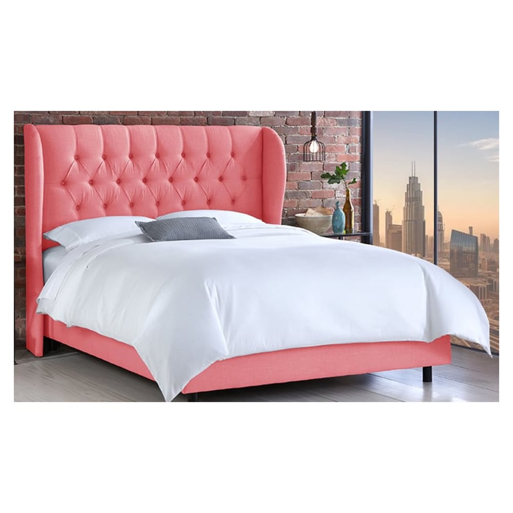 Tufted Linen Uphosltered Wingback Queen Bed without Mattress Petal Tufted Linen Uphosltered Wingback Queen Bed without Mattress Petal