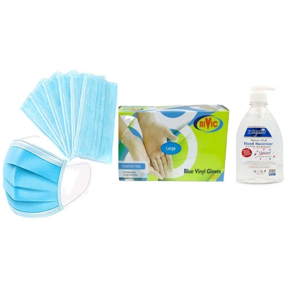 BUNDLE-F Super Value Pack Mask 50pcs + Gloves 100pcs + Sanitizer 500ml BUNDLE-F Super Value Pack Mask 50pcs + Gloves 100pcs + Sanitizer 500ml
