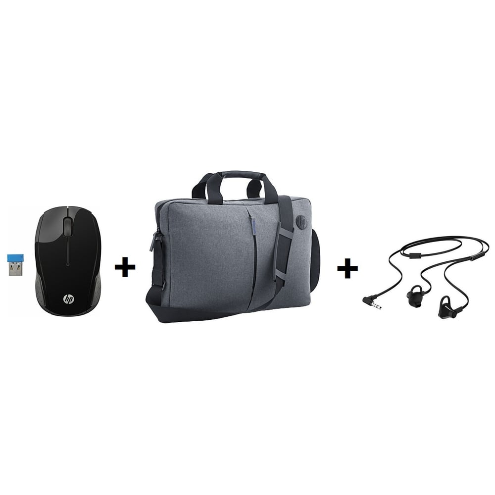 HP X6W31AA 200 Wireless Mouse + K0B38AA Topload Silver Bag 15.6inch + Doha In ear Headset HP X6W31AA 200 Wireless Mouse + K0B38AA Topload Silver Bag 15.6inch + Doha In ear Headset