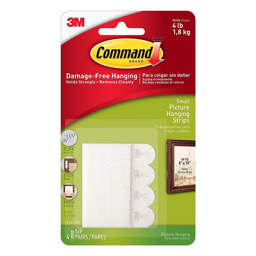 3M Command Picture Hanging Strips Small Damage Free Adhesive 4 Pcs Holds 1.8kg 3M Command Picture Hanging Strips Small Damage Free Adhesive 4 Pcs Holds 1.8kg