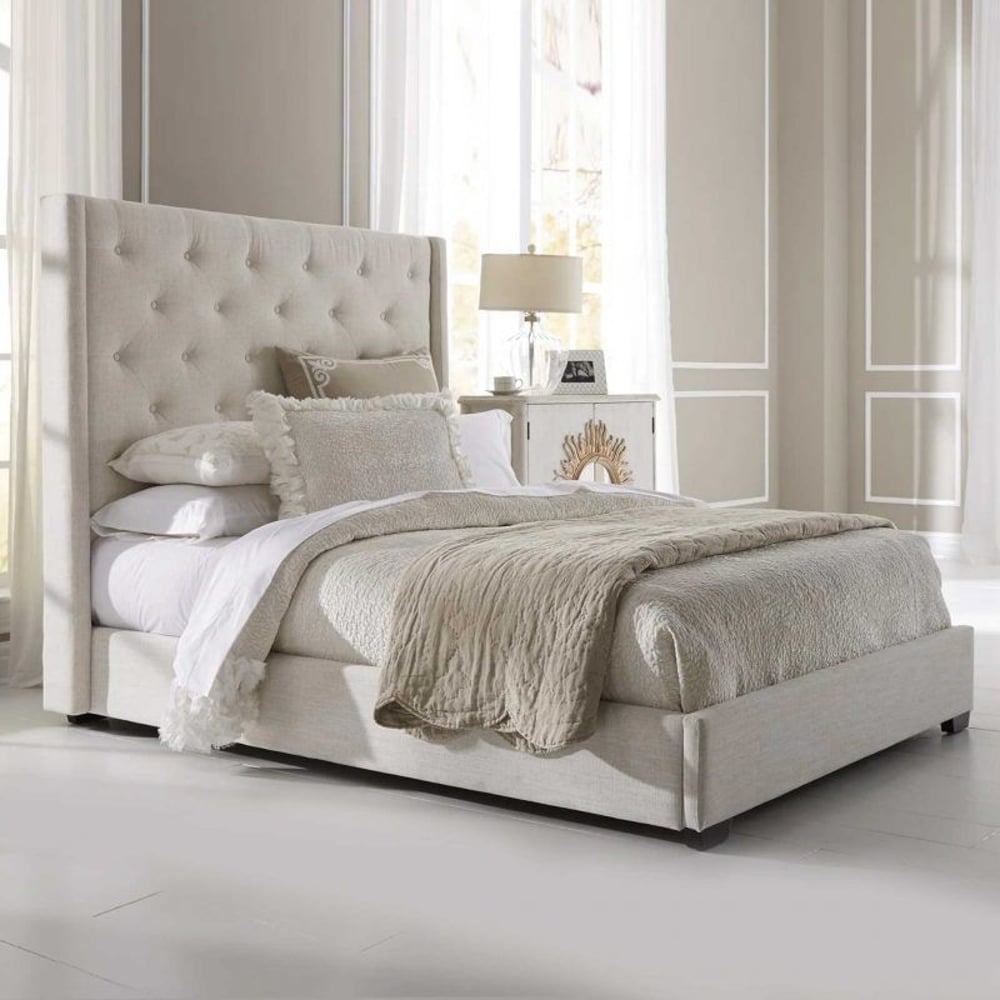 Button Tufted Bed Light Beige King Size Without Mattress Button Tufted Bed Light Beige King Size Without Mattress