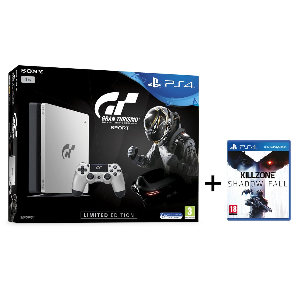 Sony PS4 Slim Gaming Console 1TB Silver With Gran Turismo The Real Driving Simulator SPORT + Killzone Shadow Fall Game