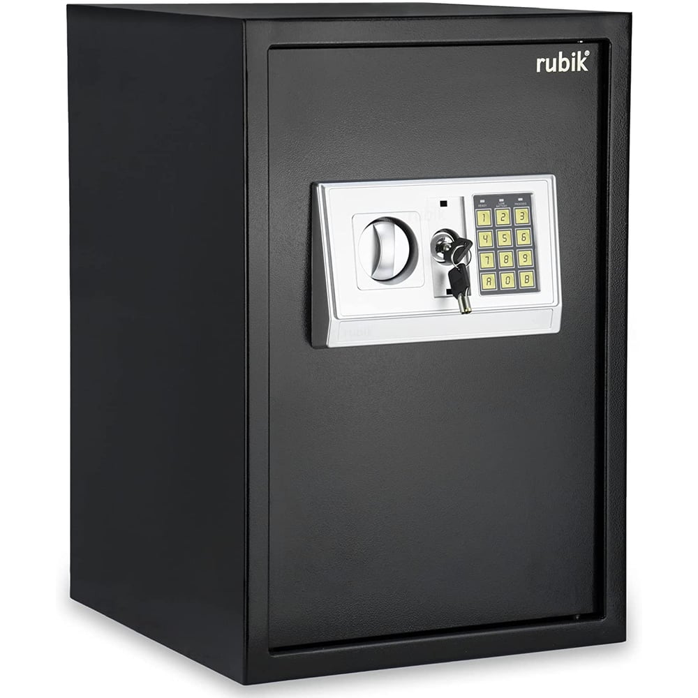 Rubik Safe Box Large For Home Office With Digital Combination Lock And Emergency Keys, Fire Resistant (size 50x35x30cm) Black