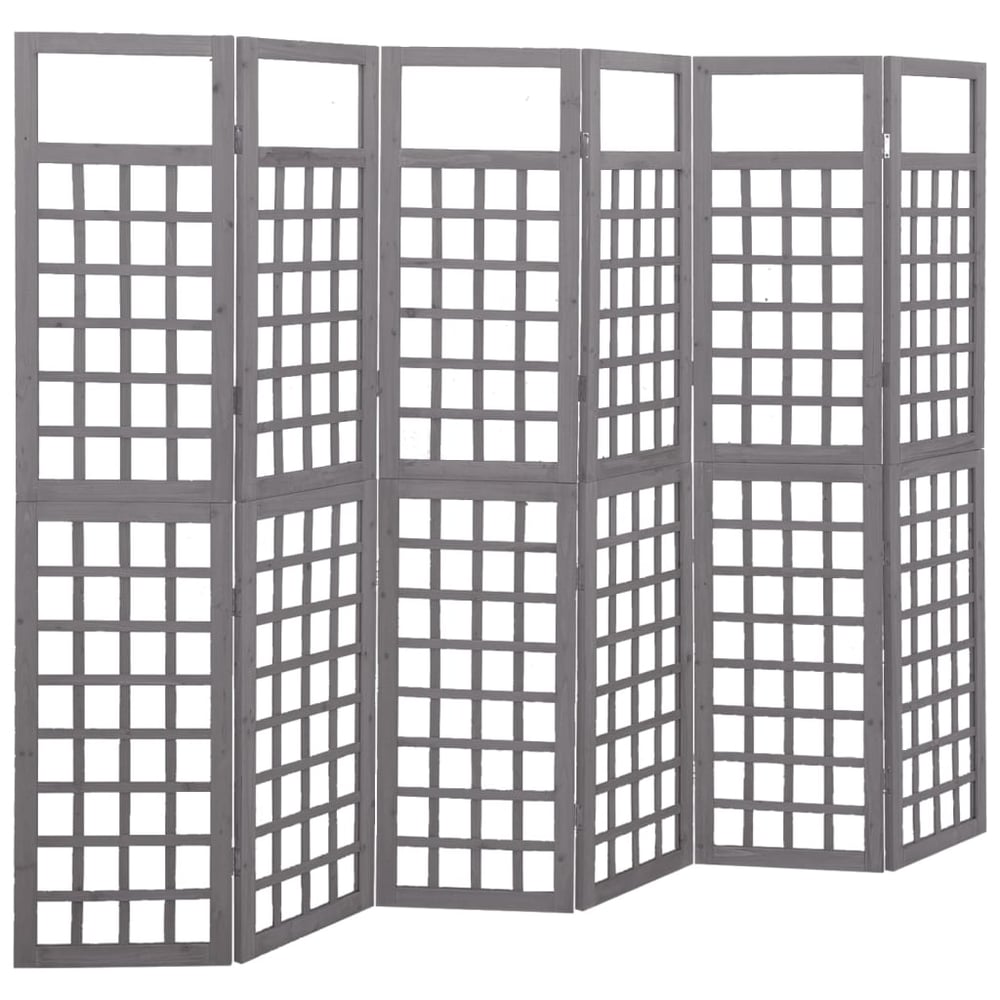 Vidaxl 6-panel Room Divider/trellis Solid Fir Wood Grey 242.5x180 Cm