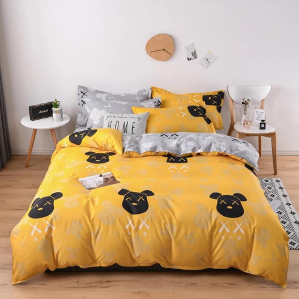 Luna Home Single Size 4 Pieces Bedding Set Without Filler, Yellow Color Kaws Design Luna Home Single Size 4 Pieces Bedding Set Without Filler, Yellow Color Kaws Design