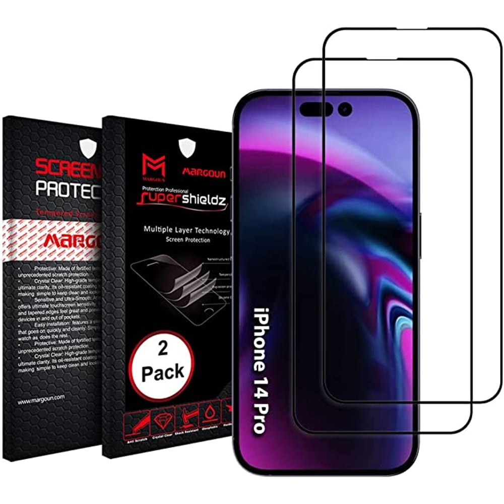MARGOUN 2 Pack for iPhone 14 Pro Max Screen Protector Tempered Glass 3D Black