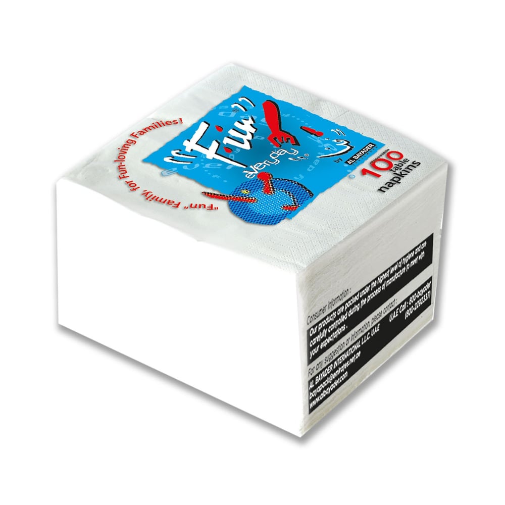 Fun® Everyday 1-Ply Paper Napkin Tissue Paper 30x30cm, White, Pack of 100 Fun® Everyday 1-Ply Paper Napkin Tissue Paper 30x30cm, White, Pack of 100