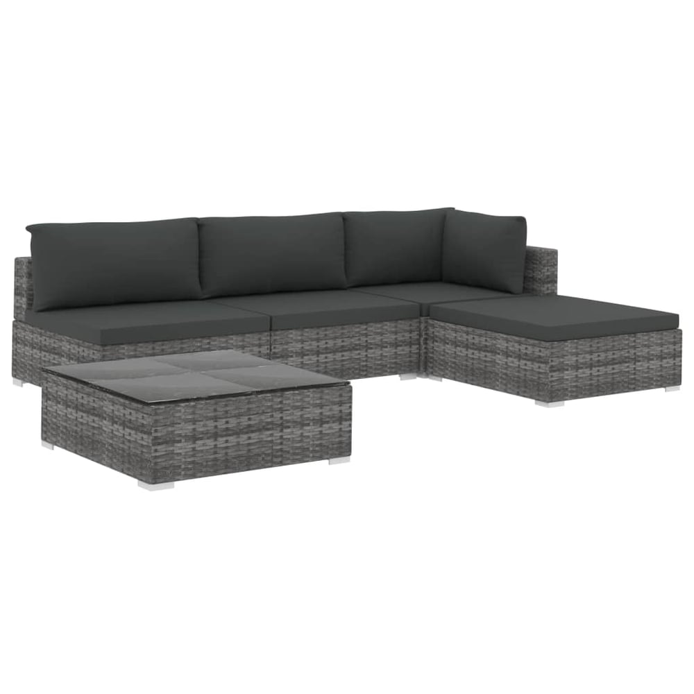 Vidaxl 5 Piece Garden Lounge Set With Cushions Poly Rattan Grey Vidaxl 5 Piece Garden Lounge Set With Cushions Poly Rattan Grey