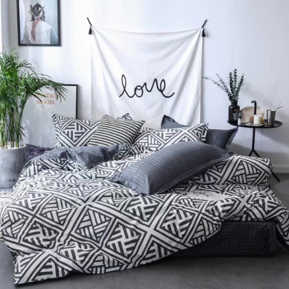 Luna Home King Size 6 Pieces Bedding Set Without Filler, Gray Geometric Design